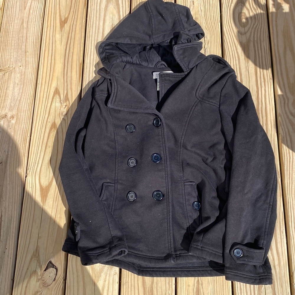 🍍JONES NEW YORK CHUCKY BUTTON CASUAL COAT🍍HOOD, POCKETS 🍍SIZE LARGE🍍
